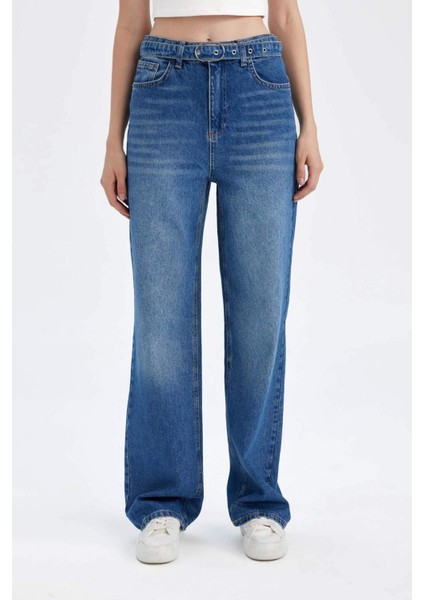 90's Wide Leg Yüksek Bel Geniş Paça Uzun Jean Yıkamalı Pantolon D1336AX24WN