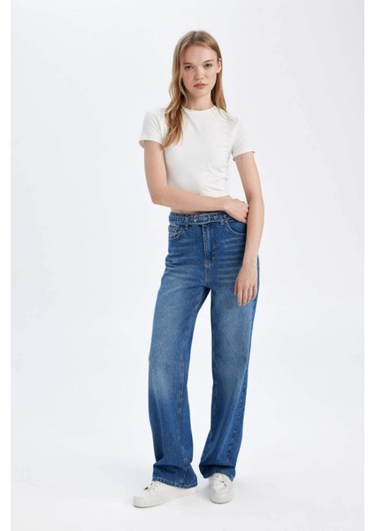 90's Wide Leg Yüksek Bel Geniş Paça Uzun Jean Yıkamalı Pantolon D1336AX24WN