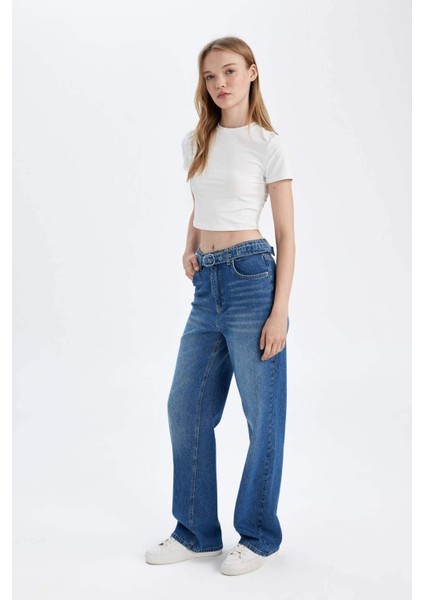 90's Wide Leg Yüksek Bel Geniş Paça Uzun Jean Yıkamalı Pantolon D1336AX24WN