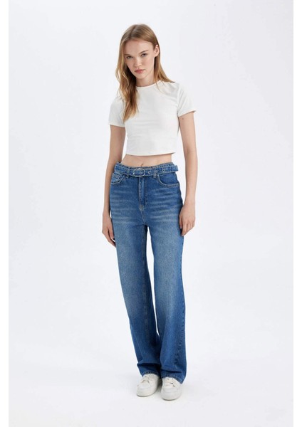 90's Wide Leg Yüksek Bel Geniş Paça Uzun Jean Yıkamalı Pantolon D1336AX24WN