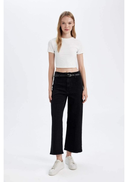Culotte Yüksek Bel Bilek Boy Jean Yıkamalı Pantolon D5887AX24WN