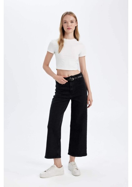 Culotte Yüksek Bel Bilek Boy Jean Yıkamalı Pantolon D5887AX24WN