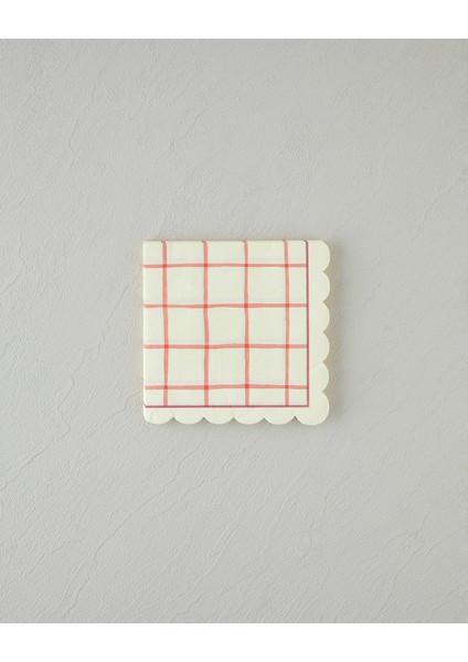 Retro Gingham Kağıt 20'li Kağıt Peçete Krem