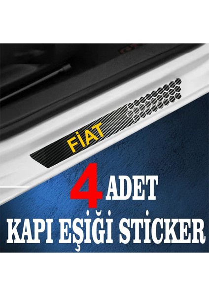 Fiat Uyumlu Özel Oto Kapı Eşikleri Sticker Karbon 4 Adet