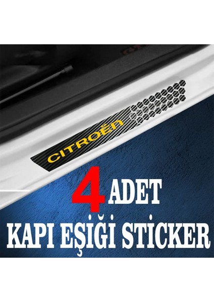 Citroen Uyumlu Özel Oto Kapı Eşikleri Sticker Karbon 4 Adet