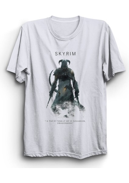 Skyrim, Dovahkiin, Dragonborn, Game, Gaming, Gamer %100 Pamuk Tişört