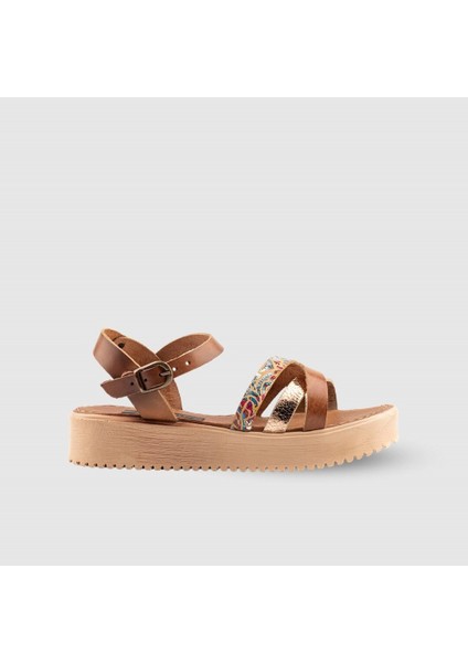Kadın Iki Renk Dolgu Topuk Sandalet [060130], Taba - Gold, 36