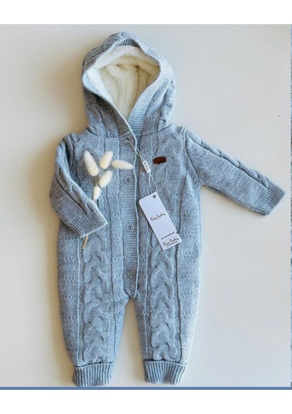 Welsoft Dolgulu Kışlık Triko Bebek Tulumu (Peluş Kürk Dolgulu, Kapüşonlu)