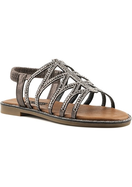Kadın Taşlı Düz Sandalet [060137], Platin, 38 fiyatları