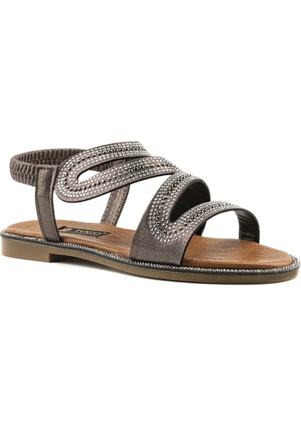 Kadın Taşlı Düz Sandalet [060139], Platin, 38