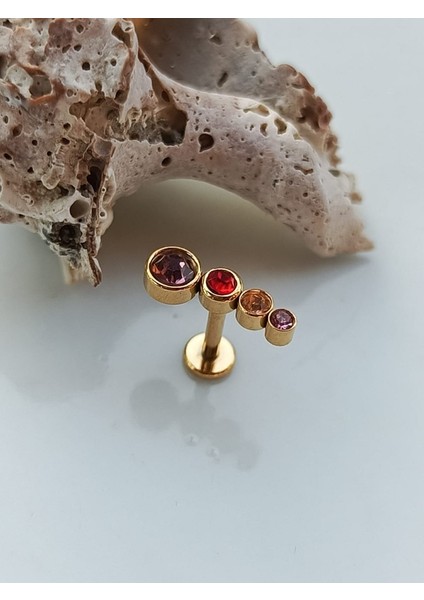 Dörtlü Mix 2 Taş Altın Tragus Helix