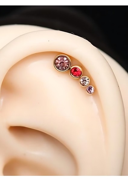 Dörtlü Mix 2 Taş Altın Tragus Helix