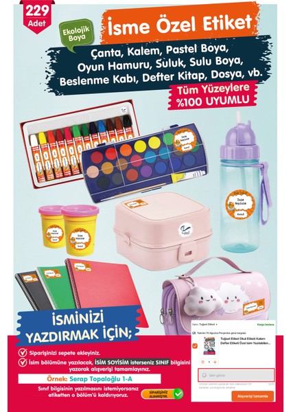 Okul Etiketi Doraemon Temalı Kalem Defter Etiketi 109