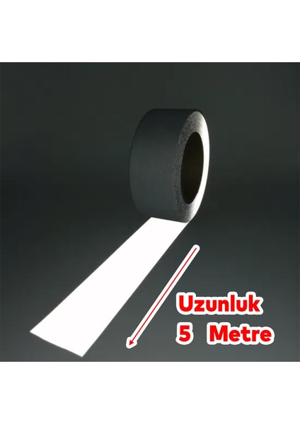 Düz Desensiz En 10 cm 5 mt Ikaz Bandı Reflektif Metalize Gri Renk Gece Parlayan Reflektörlü Bant