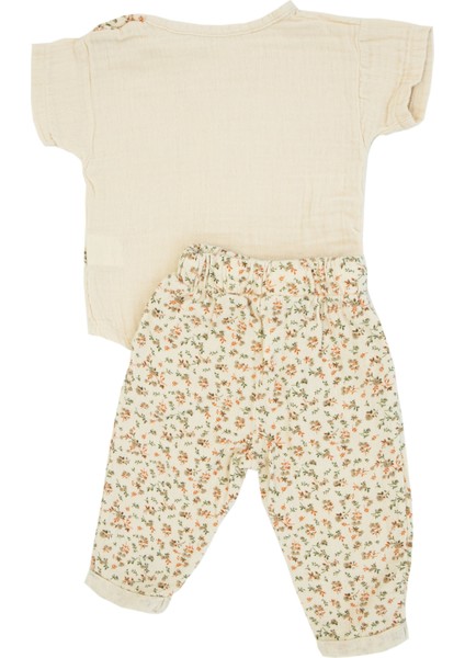 Bebek Organik Müslin Kumaş T-Shirt, Eşofman ve Puşi 3'lü Set