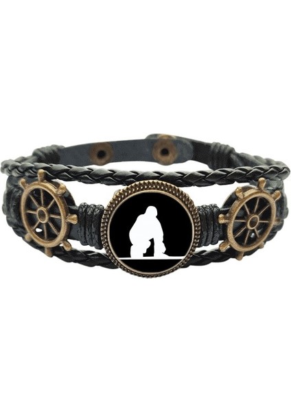 Kara Skateboarding Spor Dışarısı Deri Kaplı Ocean Bracelet Wristband (Yurt Dışından)