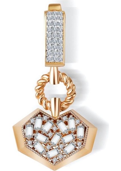 Baget Taşlı Kalp Altın Charm