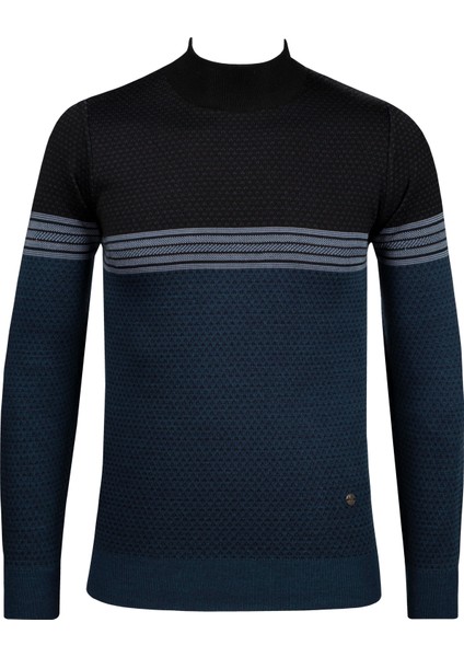 Erkek Yarım Balıkçı Yaka Triko Kazak Desenli Kol ve Bel Lastikli Çelik Örgü Regular Kalıp - 5009B