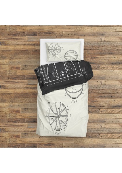 Basketball Court Chalkboard & Basketball Ivory Çift Taraflı Nevresim Takımı - 200 Cm X 220 Cm fırsatları