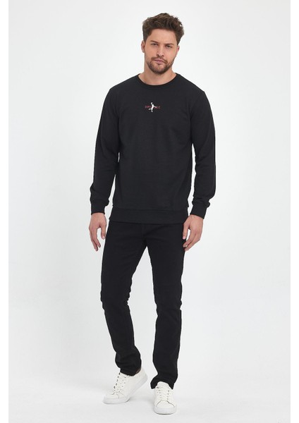 Siyah-Gri Erkek Supermagic Göğüs Baskılı Basic 2'li Sweatshirt