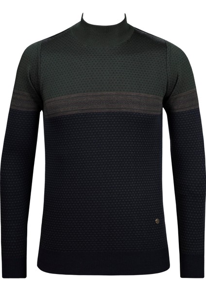 Erkek Yarım Balıkçı Yaka Triko Kazak Desenli Kol ve Bel Lastikli Çelik Örgü Regular Kalıp - 5009B