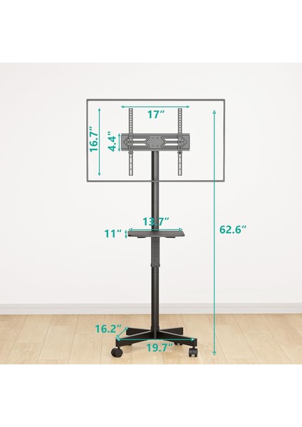 Mobil Tv Sehpası, 34-65 Inç Tv'ler Için Yüksekliği Ayarlanabilir ve 20° Eğimli