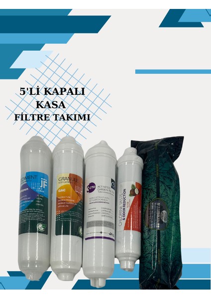 5'li (Tam Set) Kapalı Kasa Su Arıtma Cihazı Inline Filtre Seti Çift Karbon Platinum Membran