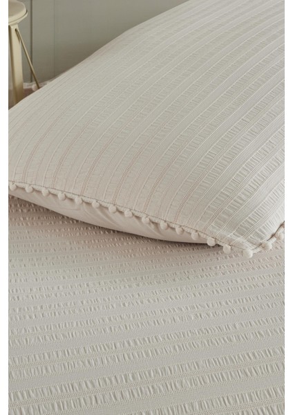 Emboss Ivory Çift Kişilik Saten Nevresim Takımı