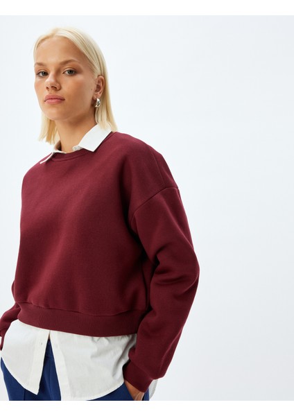 Basic Sweatshirt Üç Iplik Şardonlu Bisiklet Yaka Pamuklu