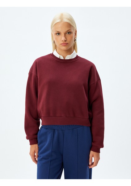 Basic Sweatshirt Üç Iplik Şardonlu Bisiklet Yaka Pamuklu