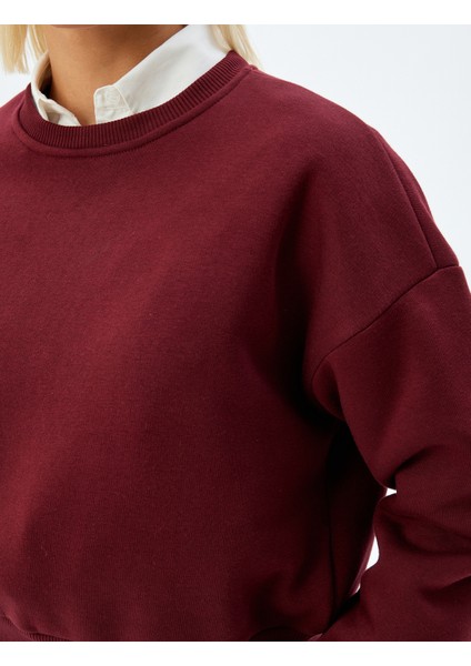 Basic Sweatshirt Üç Iplik Şardonlu Bisiklet Yaka Pamuklu