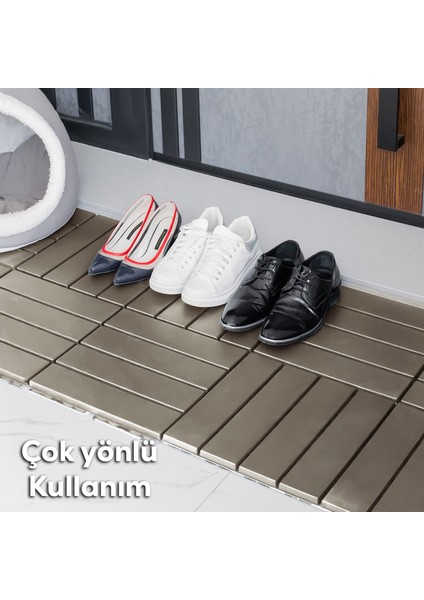 1177 Bahçe Balkon Teras Zemin Paspası Banyo Paspası 9'lu Dış Mekan Yer Karosu Latte fırsatları