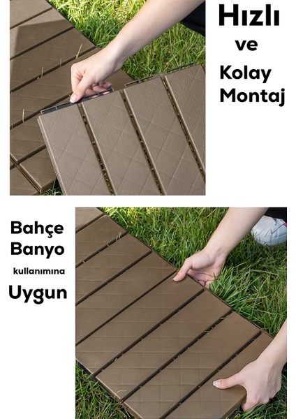 1177 Bahçe Balkon Teras Zemin Paspası Banyo Paspası 9'lu Dış Mekan Yer Karosu Latte fiyatları