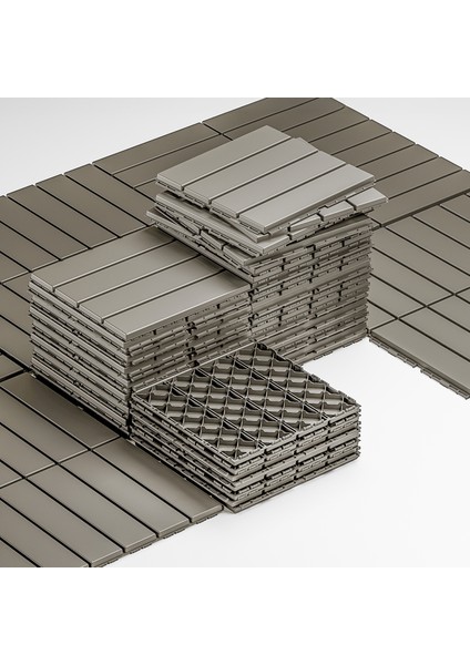 1177 Bahçe Balkon Teras Zemin Paspası Banyo Paspası 9'lu Dış Mekan Yer Karosu Latte