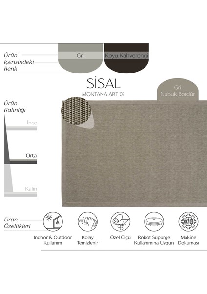 Montana Art 02 Hasır Dokulu Balkon Halısı Ithal Sisal Halı Yolluk Bordürlü Mutfak Halısı