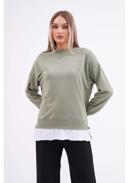 Kadın Çift Görünüm Detaylı Bisiklet Yaka Iki Iplik Sweatshirt 245112 -