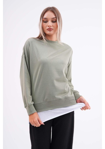 Kadın Çift Görünüm Detaylı Bisiklet Yaka Iki Iplik Sweatshirt 245112 - fiyatları