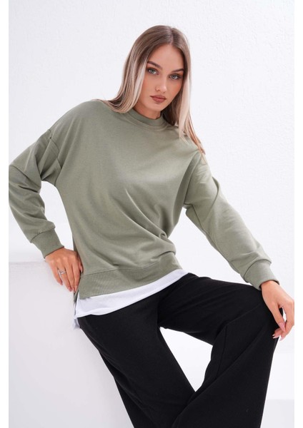 Kadın Çift Görünüm Detaylı Bisiklet Yaka Iki Iplik Sweatshirt 245112 - fırsatları