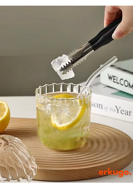 Cam Kapaklı Pipetli Borosilikat Sunum Bardağı - Isıya Dayanıklı Bardak - Kahve Bardağı - 450 ml - Mocha