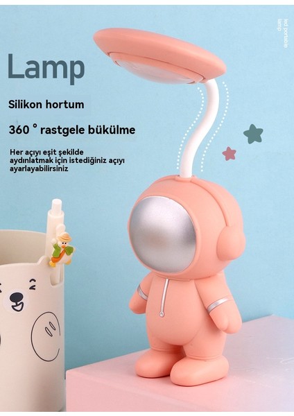 Karikatür Astronot Yaratıcı Gece Lambası USB Şarj Edilebilir LED Göz Koruması Masa Lambası Öğrenme Lambası (Yurt Dışından)