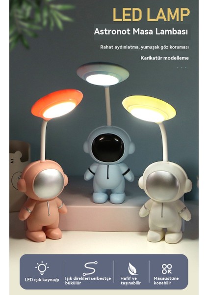 Karikatür Astronot Yaratıcı Gece Lambası USB Şarj Edilebilir LED Göz Koruması Masa Lambası Öğrenme Lambası (Yurt Dışından)