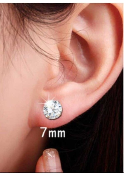 Unisex Beyaz Zirkon 925 Ayar Gümüş Küpe 7 mm