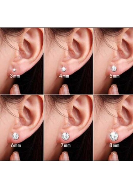 Unisex Beyaz Zirkon 925 Ayar Gümüş Küpe 7 mm