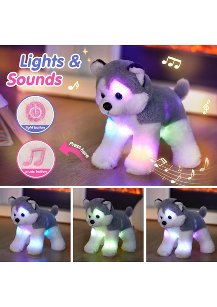 LWJG120。12 Inç Müzikal Glow Husky Köpek Peluş Hayvan Gerçekçi LED Şarkı Söyleyen Köpek Yumuşak Peluş Oyuncak Gece Lambası ile (Yurt Dışından)