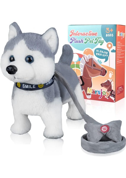 LWJG120。HUSKY Yürüyen ve Havlayan Köpek Yavrusu, Kontrol Tasmalı, Gerçekçi Kuyruk Sallayan Robot Interaktif Müzik Dans Animasyonu Peluş Doldurulmuş Hayvan (Yurt Dışından)