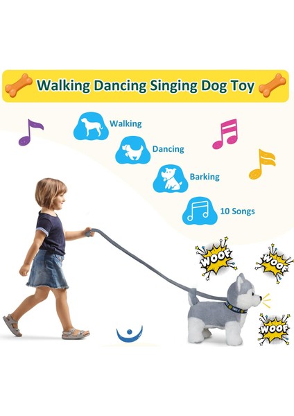 LWJG120。HUSKY Yürüyen ve Havlayan Köpek Yavrusu, Kontrol Tasmalı, Gerçekçi Kuyruk Sallayan Robot Interaktif Müzik Dans Animasyonu Peluş Doldurulmuş Hayvan (Yurt Dışından)