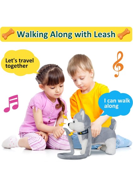 LWJG120。HUSKY Yürüyen ve Havlayan Köpek Yavrusu, Kontrol Tasmalı, Gerçekçi Kuyruk Sallayan Robot Interaktif Müzik Dans Animasyonu Peluş Doldurulmuş Hayvan (Yurt Dışından)