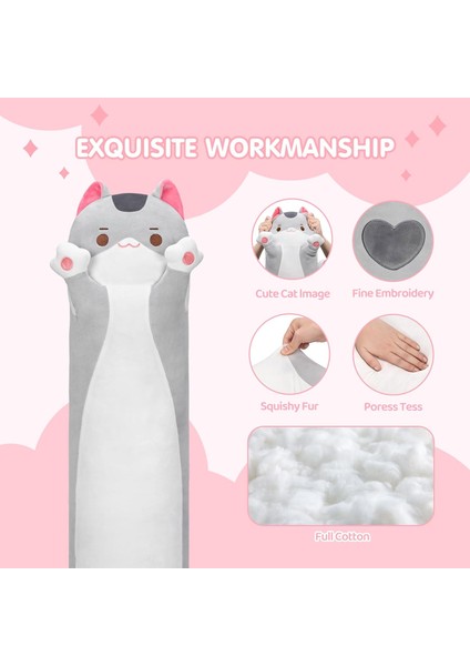 LWJG120。UZUN Kedi Peluş Çocuk Yastık 20 Inç Sevimli Gri Kedi Doldurulmuş Hayvan Yumuşak Peluş Oyuncak Yavru Kawaii Peluş Yastık Bebek Oyuncak Kız Arkadaşı Için Hediye (Yurt Dışından) modelleri