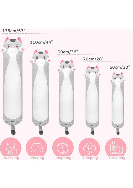 LWJG120。UZUN Kedi Peluş Çocuk Yastık 20 Inç Sevimli Gri Kedi Doldurulmuş Hayvan Yumuşak Peluş Oyuncak Yavru Kawaii Peluş Yastık Bebek Oyuncak Kız Arkadaşı Için Hediye (Yurt Dışından)