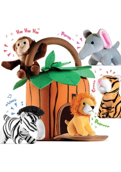 LWJG120。PELUŞ Konuşan Doldurulmuş Hayvan Orman Seti Taşıyıcılı Peluş Oyuncak Seti, 6 Parçalı Bebek Seti Doldurulmuş Hayvanlar Doldurulmuş Fil, Kaplan, Aslan, Zebra, Maymun Içerir (Yurt Dışından)